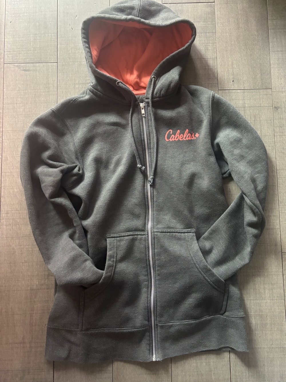 ⭐️3/$20⭐️Cabela's Women's Grey Hooded Zip Jacket with Orange Lining